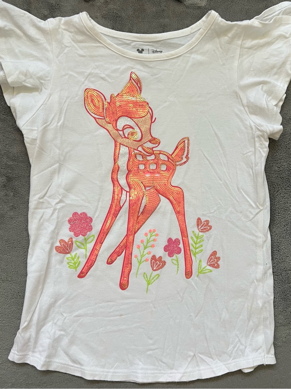 Disney White Short-Sleeve Tee with Pink/Coral Bambi Graphic
